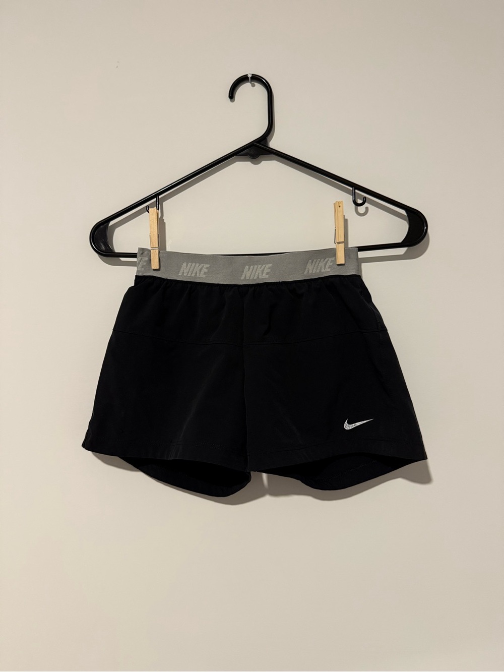 Nike Black Athletic Shorts with Gray Logo Waistband